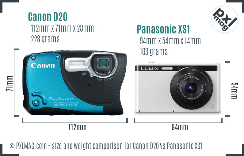 Canon D20 vs Panasonic XS1 size comparison