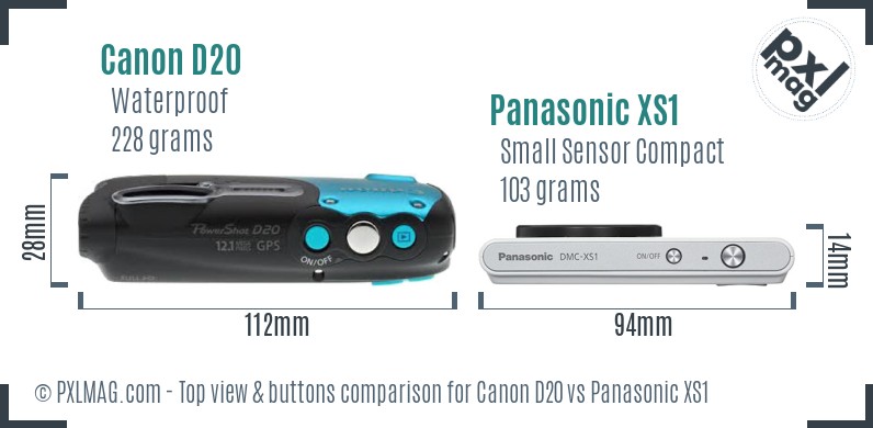 Canon D20 vs Panasonic XS1 top view buttons comparison