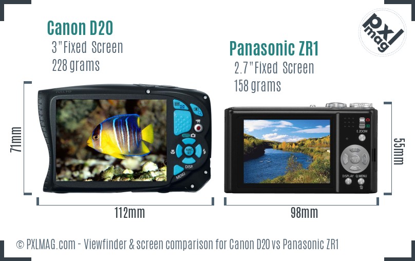 Canon D20 vs Panasonic ZR1 Screen and Viewfinder comparison