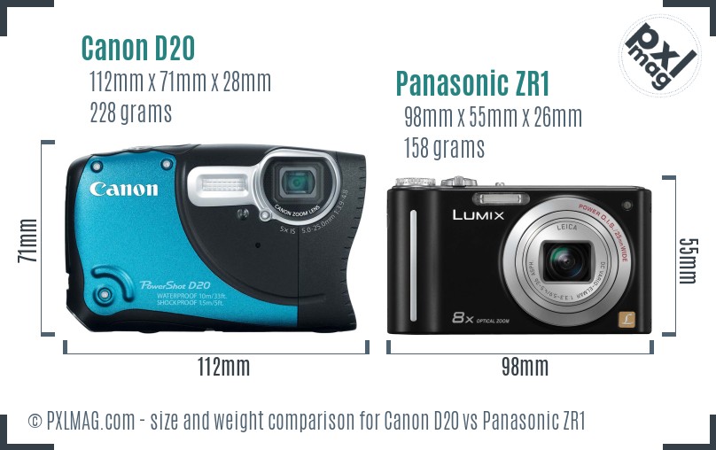 Canon D20 vs Panasonic ZR1 size comparison Canon D20 vs Panasonic ZR1 size comparison