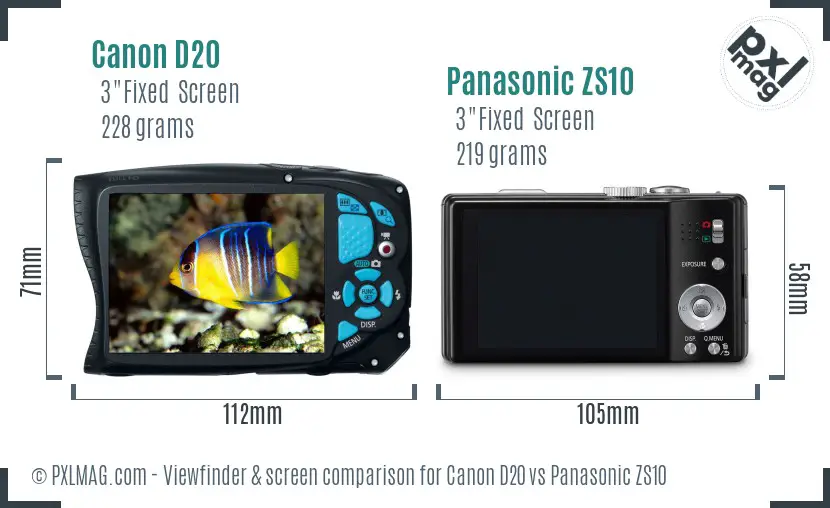 Canon D20 vs Panasonic ZS10 Screen and Viewfinder comparison