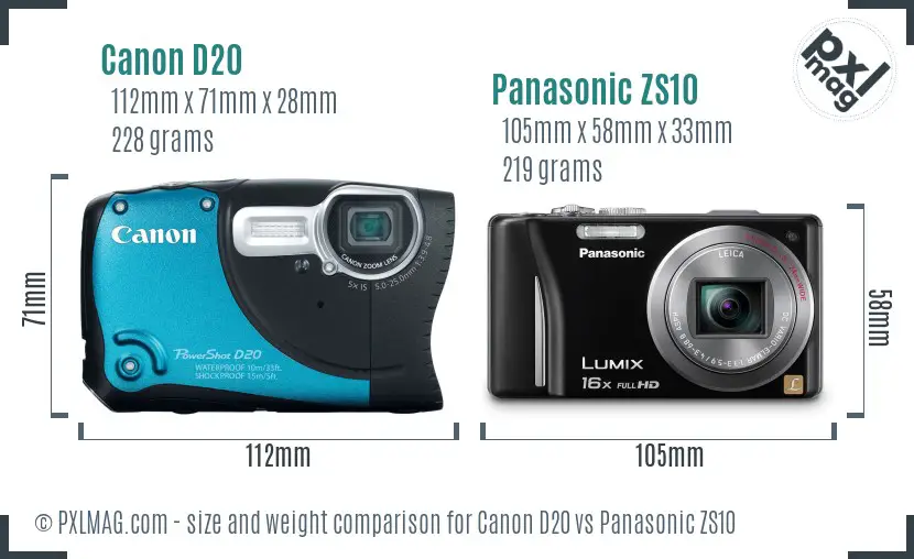 Canon D20 vs Panasonic ZS10 size comparison