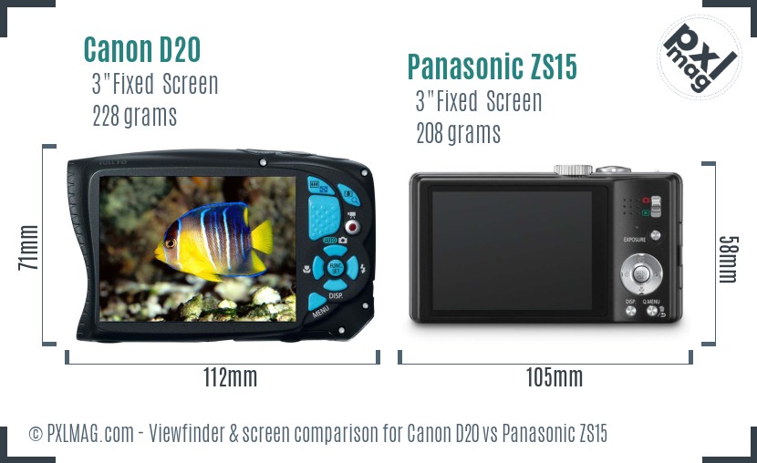 Canon D20 vs Panasonic ZS15 Screen and Viewfinder comparison