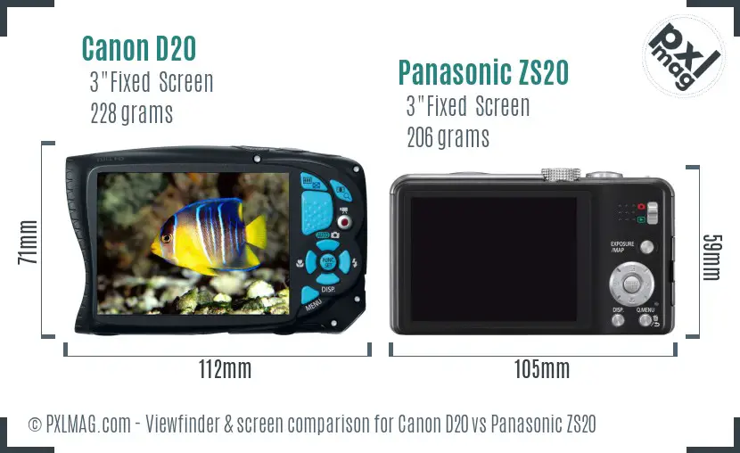 Canon D20 vs Panasonic ZS20 Screen and Viewfinder comparison