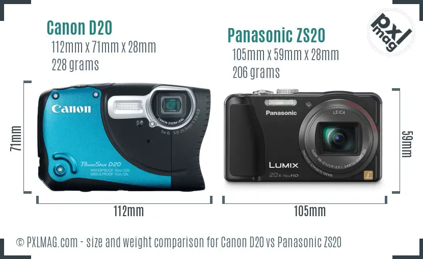 Canon D20 vs Panasonic ZS20 size comparison