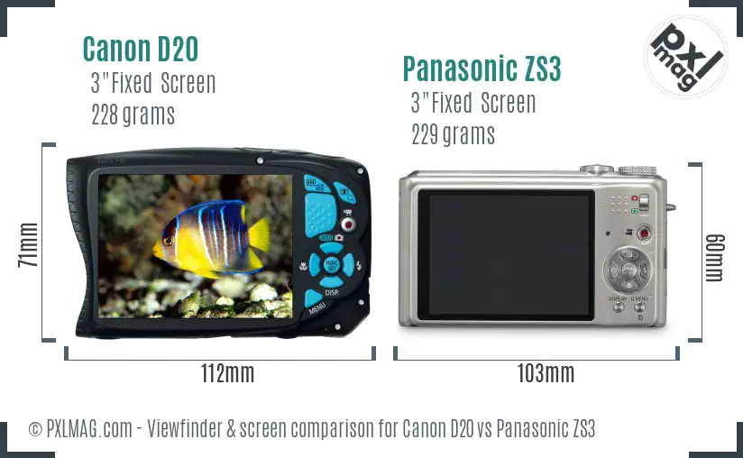 Canon D20 vs Panasonic ZS3 Screen and Viewfinder comparison