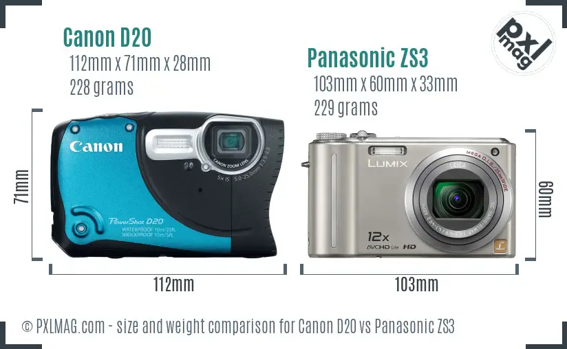 Canon D20 vs Panasonic ZS3 size comparison