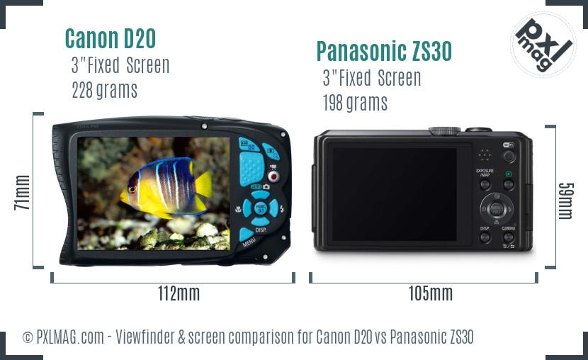 Canon D20 vs Panasonic ZS30 Screen and Viewfinder comparison
