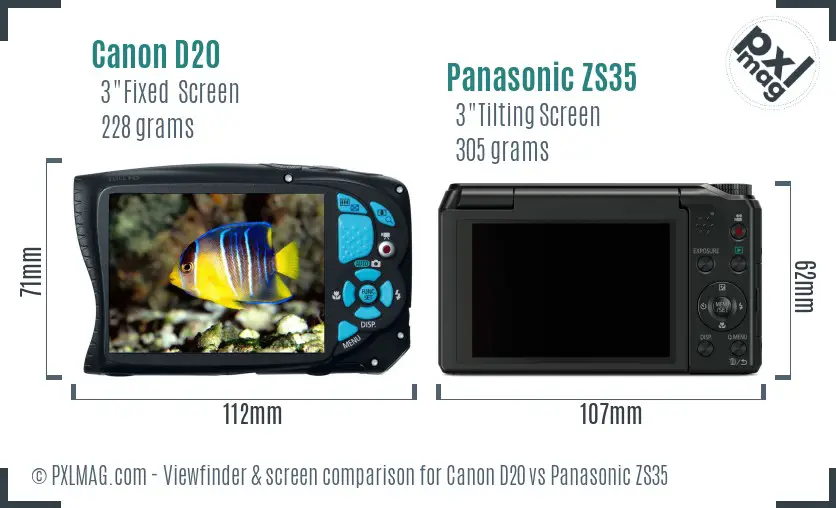 Canon D20 vs Panasonic ZS35 Screen and Viewfinder comparison Canon D20 vs Panasonic ZS35 Screen and Viewfinder comparison