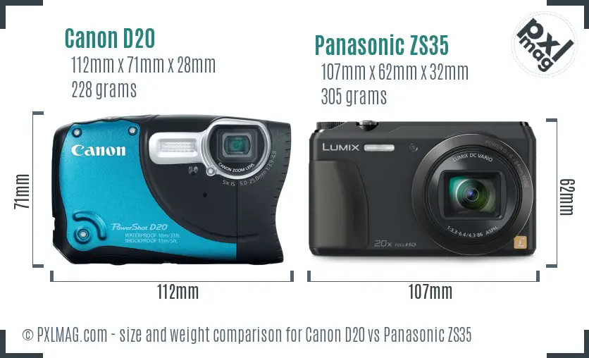 Canon D20 vs Panasonic ZS35 size comparison Canon D20 vs Panasonic ZS35 size comparison