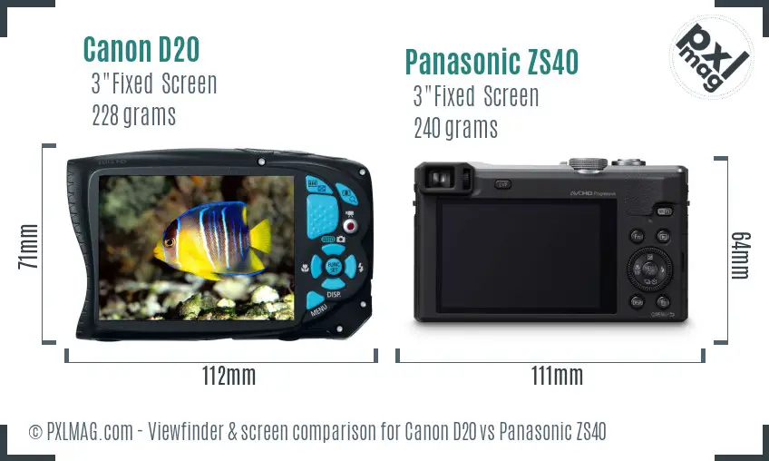 Canon D20 vs Panasonic ZS40 Screen and Viewfinder comparison Canon D20 vs Panasonic ZS40 Screen and Viewfinder comparison
