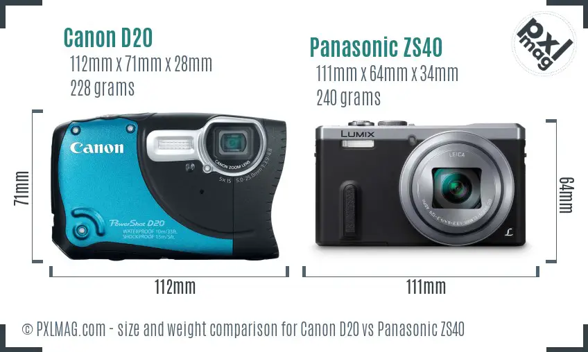 Canon D20 vs Panasonic ZS40 size comparison Canon D20 vs Panasonic ZS40 size comparison