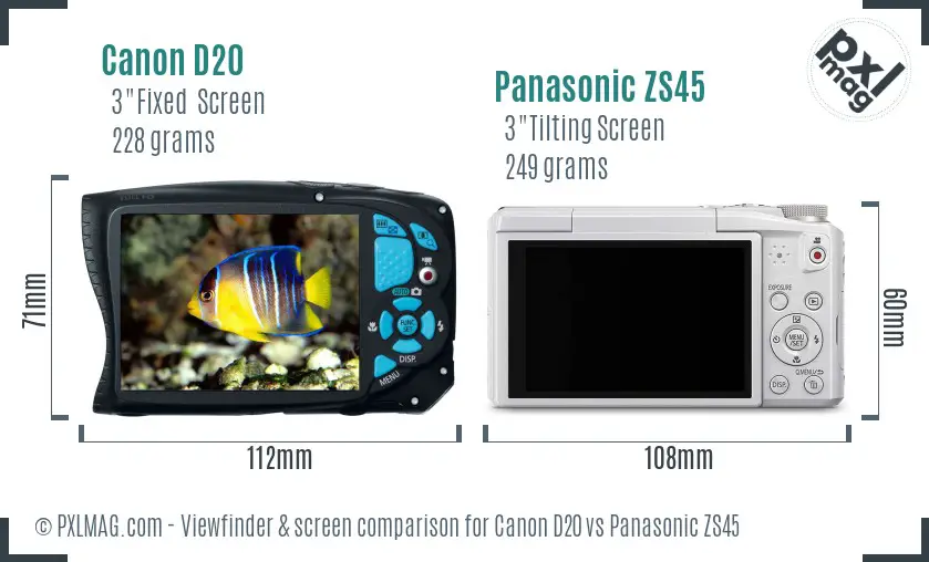 Canon D20 vs Panasonic ZS45 Screen and Viewfinder comparison