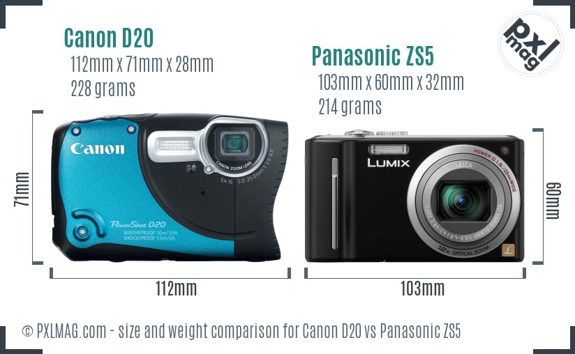 Canon D20 vs Panasonic ZS5 size comparison Canon D20 vs Panasonic ZS5 size comparison