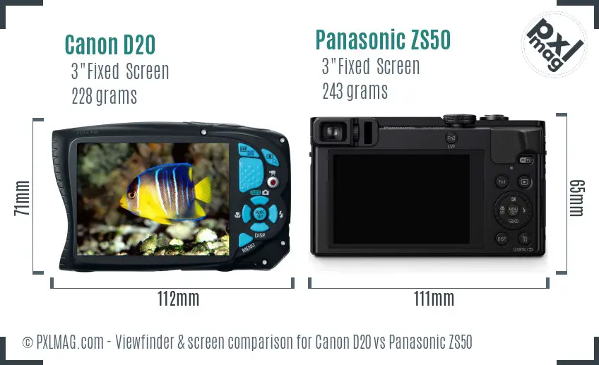 Canon D20 vs Panasonic ZS50 Screen and Viewfinder comparison