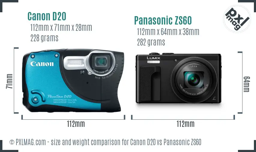 Canon D20 vs Panasonic ZS60 size comparison Canon D20 vs Panasonic ZS60 size comparison