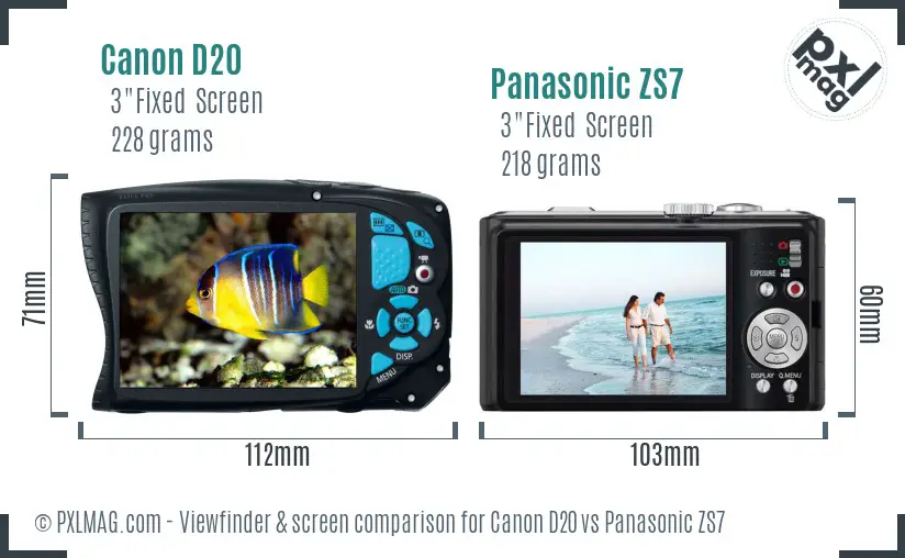 Canon D20 vs Panasonic ZS7 Screen and Viewfinder comparison