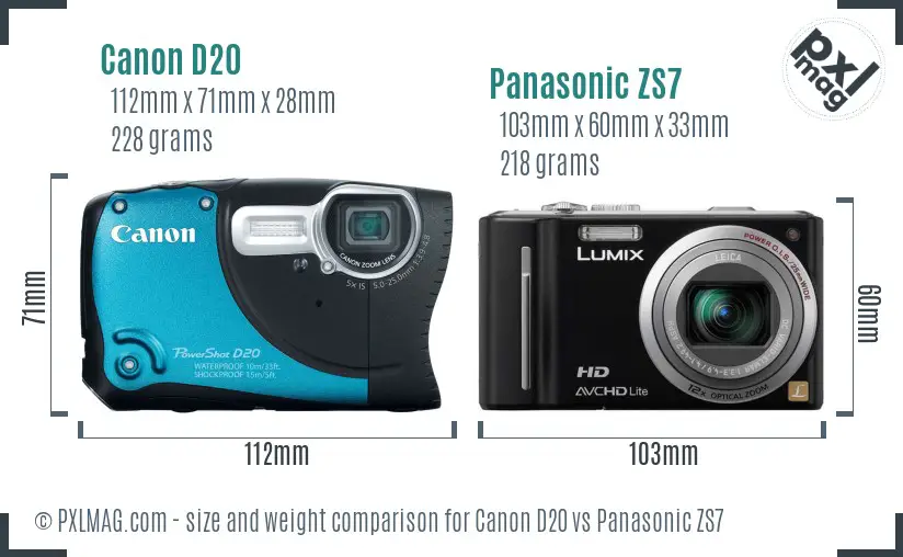 Canon D20 vs Panasonic ZS7 size comparison