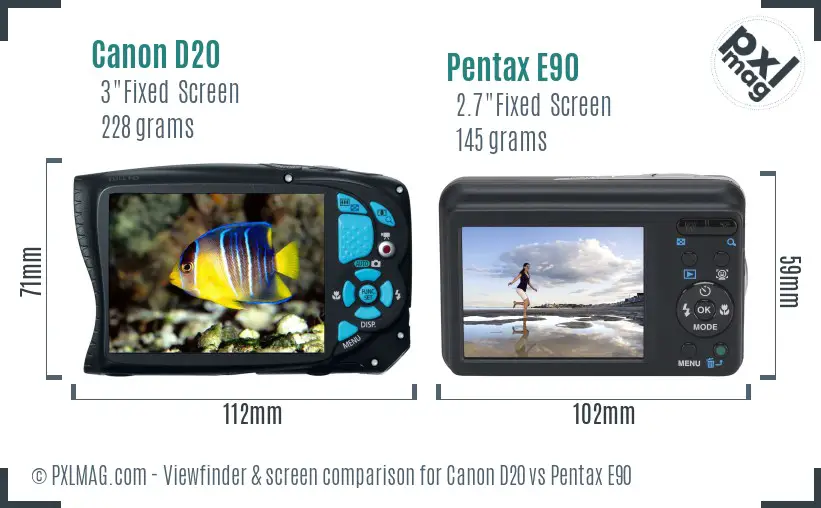 Canon D20 vs Pentax E90 Screen and Viewfinder comparison