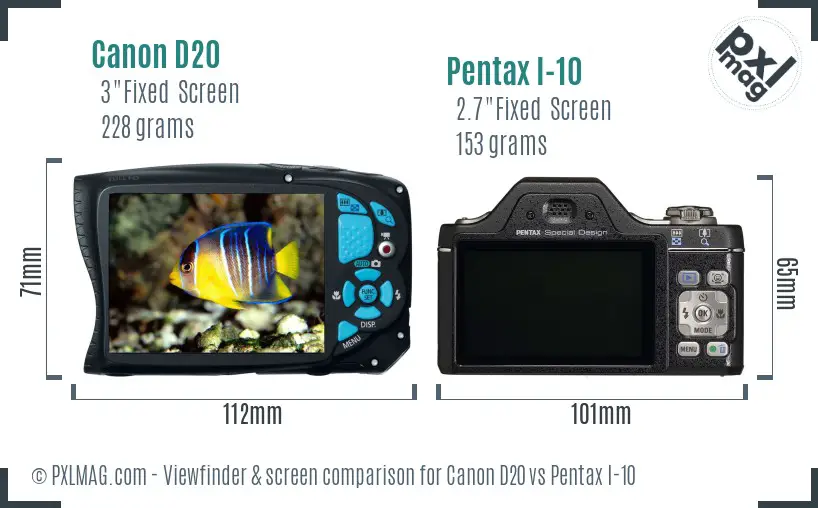 Canon D20 vs Pentax I-10 Screen and Viewfinder comparison Canon D20 vs Pentax I-10 Screen and Viewfinder comparison