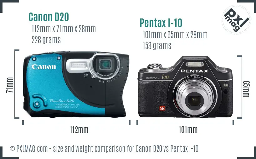 Canon D20 vs Pentax I-10 size comparison Canon D20 vs Pentax I-10 size comparison