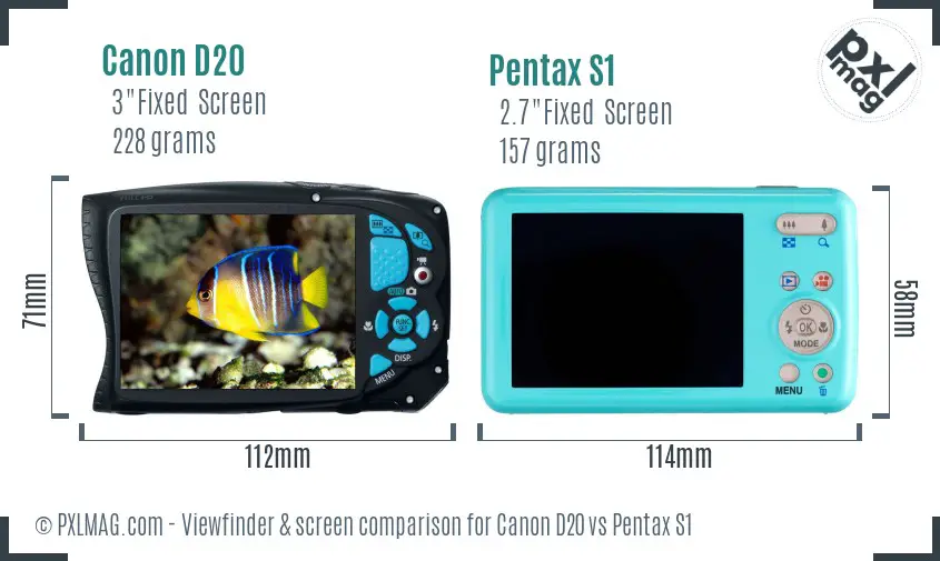 Canon D20 vs Pentax S1 Screen and Viewfinder comparison