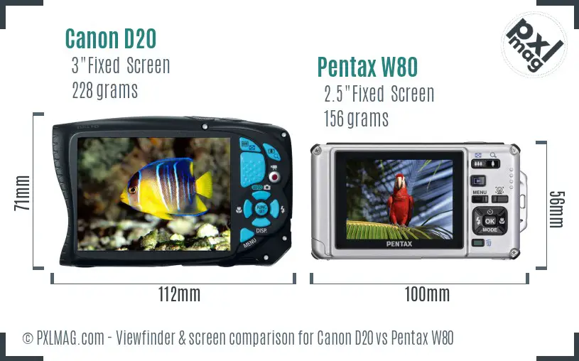 Canon D20 vs Pentax W80 Screen and Viewfinder comparison Canon D20 vs Pentax W80 Screen and Viewfinder comparison