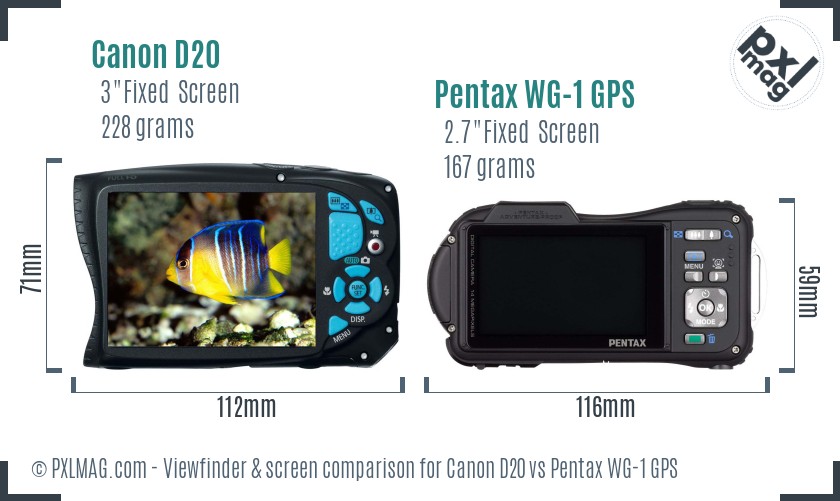 Canon D20 vs Pentax WG-1 GPS Screen and Viewfinder comparison