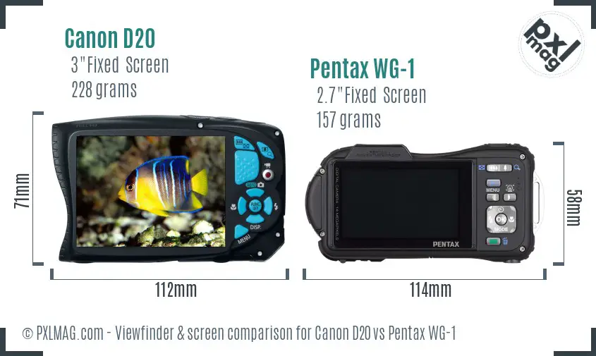 Canon D20 vs Pentax WG-1 Screen and Viewfinder comparison