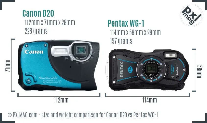 Canon D20 vs Pentax WG-1 size comparison