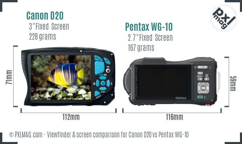Canon D20 vs Pentax WG-10 Screen and Viewfinder comparison