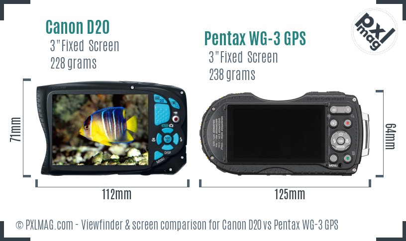 Canon D20 vs Pentax WG-3 GPS Screen and Viewfinder comparison