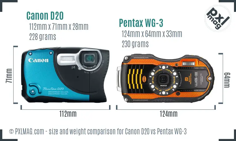 Canon D20 vs Pentax WG-3 size comparison Canon D20 vs Pentax WG-3 size comparison