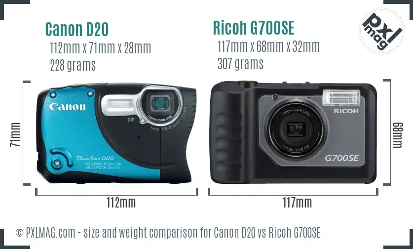 Canon D20 vs Ricoh G700SE size comparison