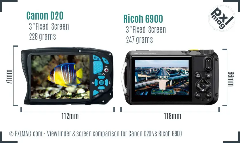 Canon D20 vs Ricoh G900 Screen and Viewfinder comparison
