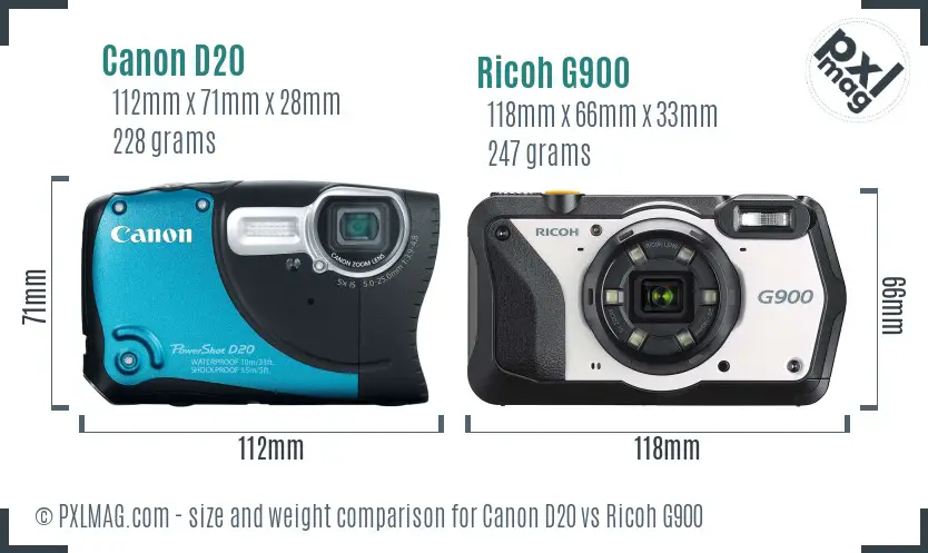 Canon D20 vs Ricoh G900 size comparison