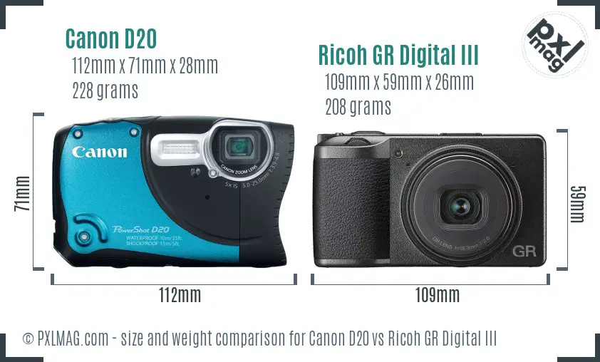Canon D20 vs Ricoh GR Digital III size comparison Canon D20 vs Ricoh GR Digital III size comparison