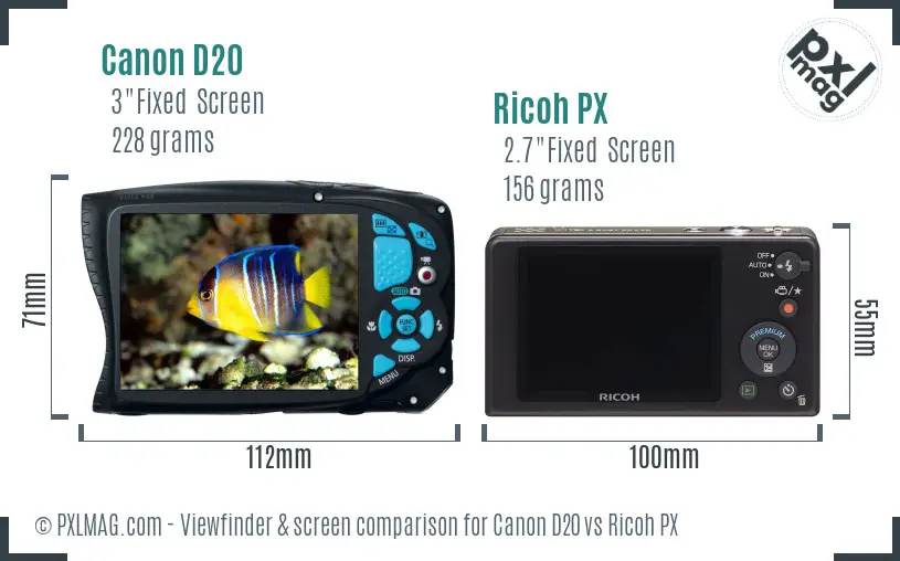 Canon D20 vs Ricoh PX Screen and Viewfinder comparison