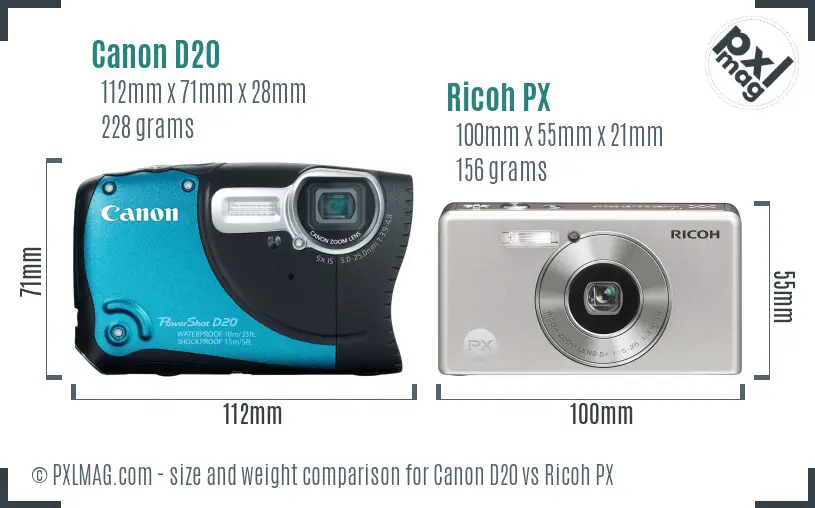Canon D20 vs Ricoh PX size comparison