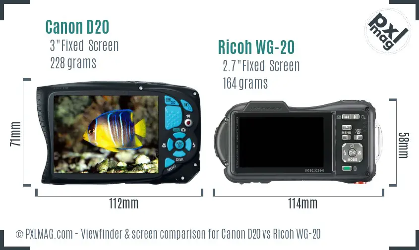 Canon D20 vs Ricoh WG-20 Screen and Viewfinder comparison