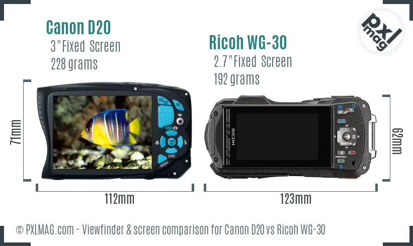 Canon D20 vs Ricoh WG-30 Screen and Viewfinder comparison Canon D20 vs Ricoh WG-30 Screen and Viewfinder comparison