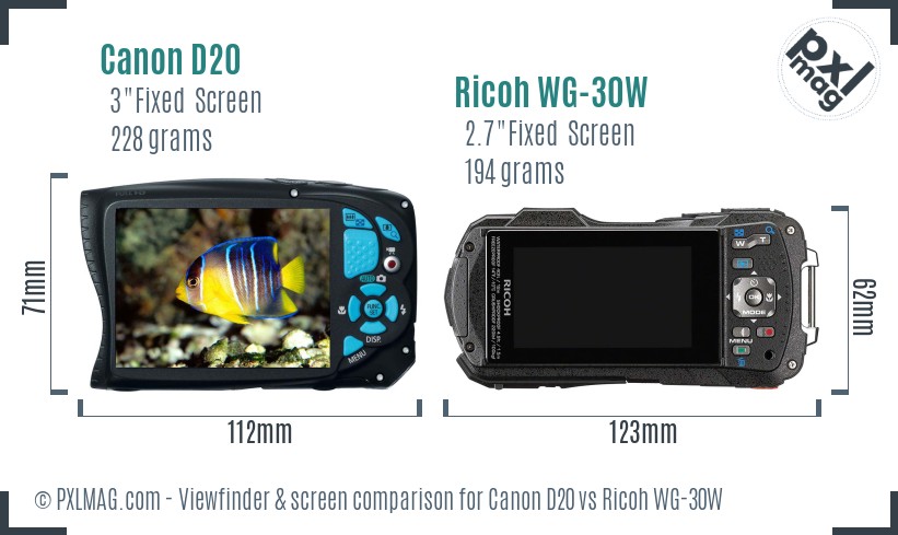 Canon D20 vs Ricoh WG-30W Screen and Viewfinder comparison