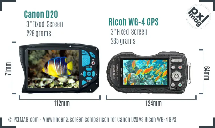 Canon D20 vs Ricoh WG-4 GPS Screen and Viewfinder comparison