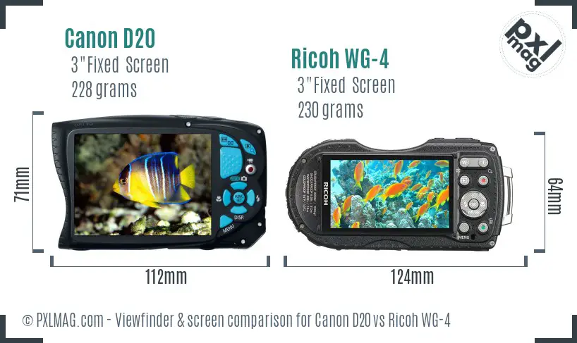 Canon D20 vs Ricoh WG-4 Screen and Viewfinder comparison