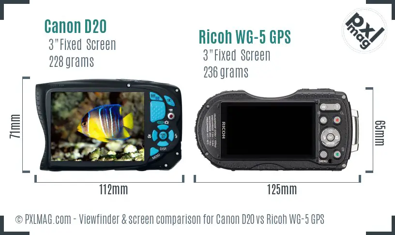 Canon D20 vs Ricoh WG-5 GPS Screen and Viewfinder comparison