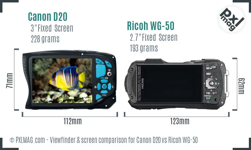 Canon D20 vs Ricoh WG-50 Screen and Viewfinder comparison