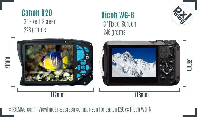 Canon D20 vs Ricoh WG-6 Screen and Viewfinder comparison