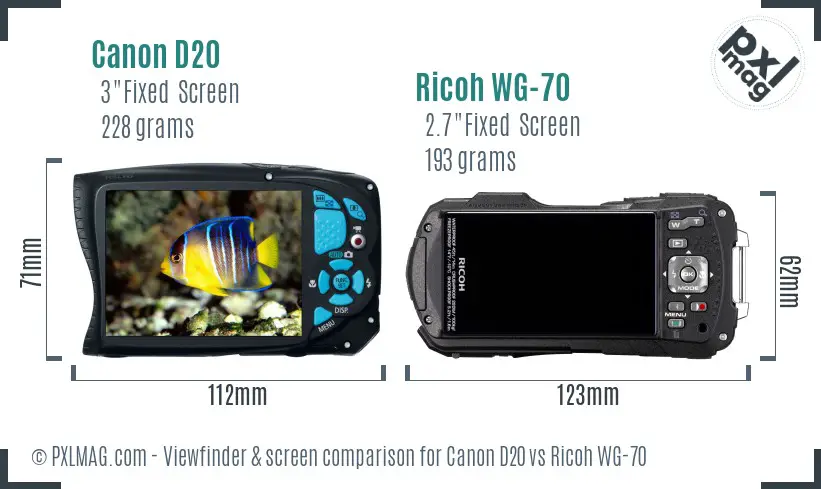 Canon D20 vs Ricoh WG-70 Screen and Viewfinder comparison