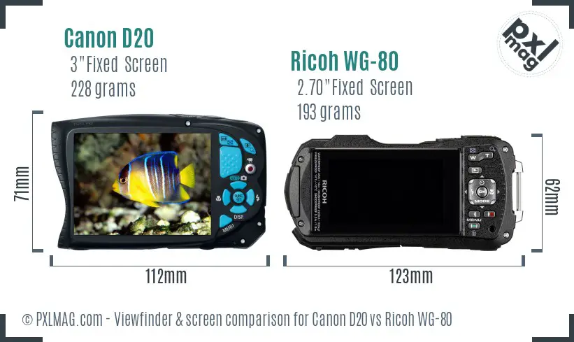 Canon D20 vs Ricoh WG-80 Screen and Viewfinder comparison