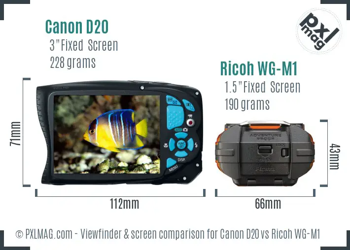 Canon D20 vs Ricoh WG-M1 Screen and Viewfinder comparison